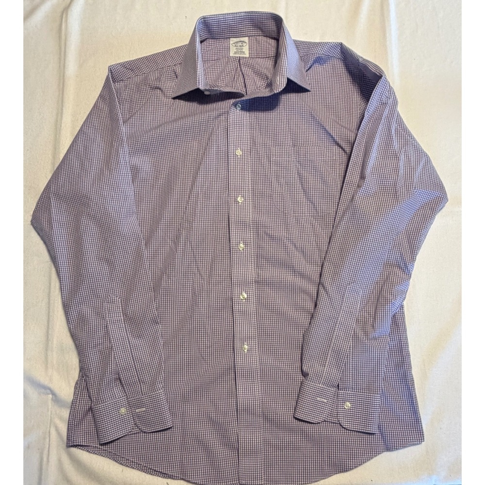 Brooks Brothers Regent Dress Shirt Mens 16.5 36 Purple Gingham Supima Cotton - Picture 3 of 6
